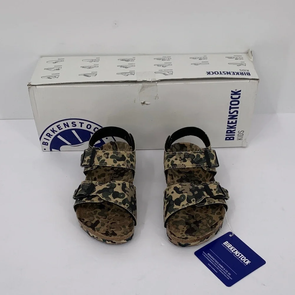Birkenstock New York sandal camo khaki green back strap adjustable child 26 8